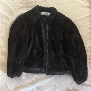 Black faux fur bomber jacket